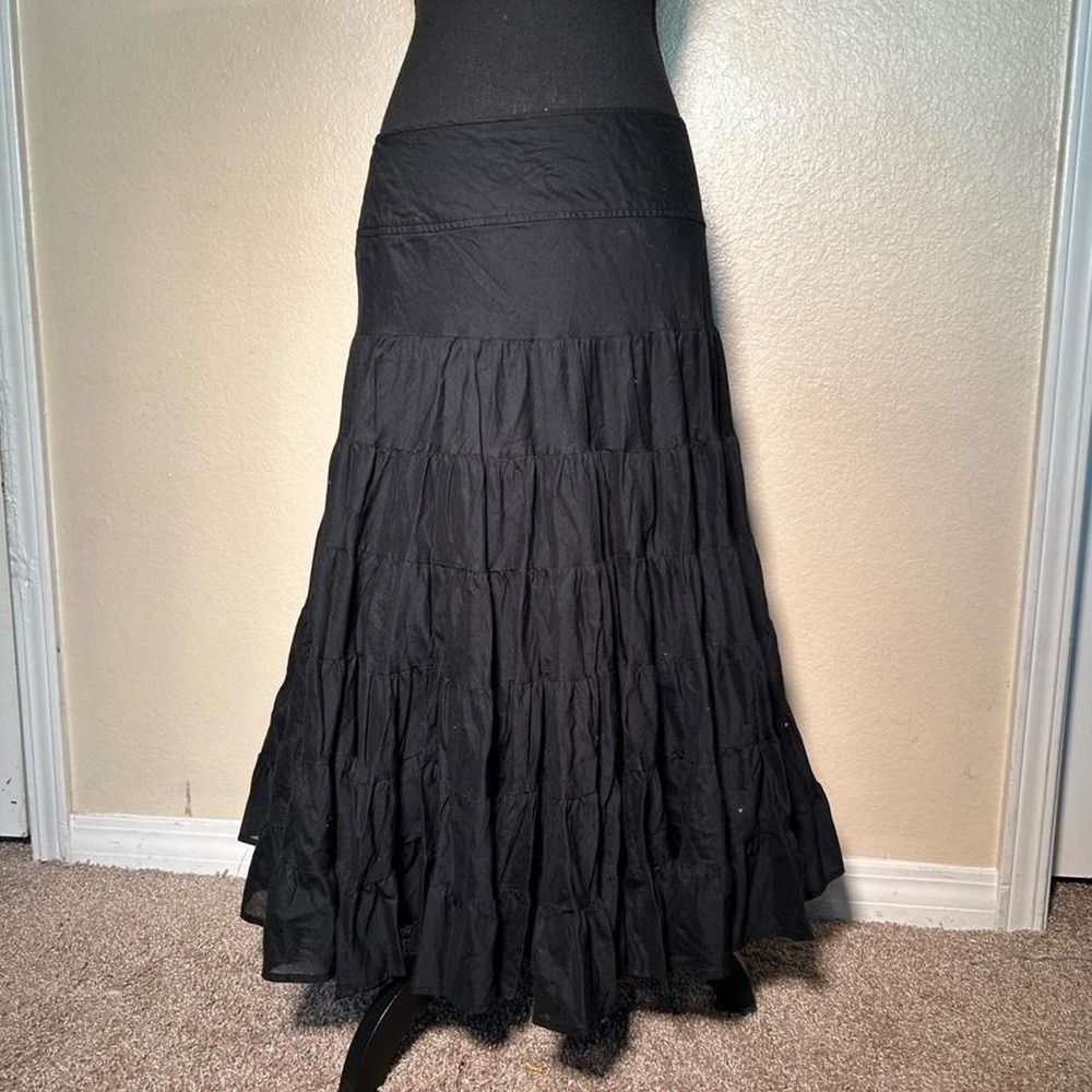 INC International Concepts Black Boho Fairy Ruffle Maxi Skirt Cotton Size 10 L